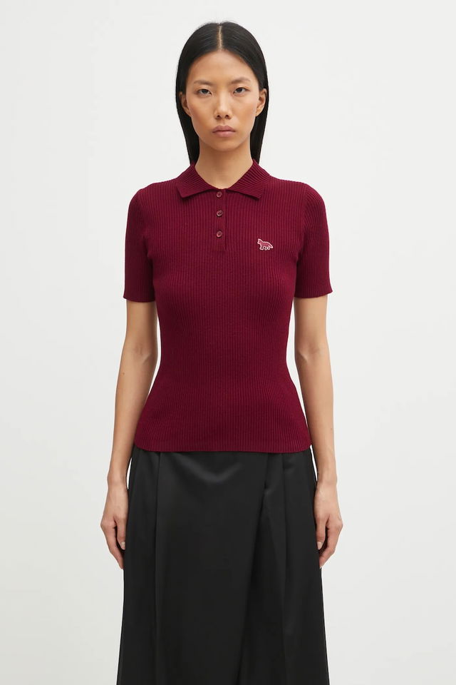 Maison Kitsuné Baby Fox Fine Rib Wool Ribbed Polo Shirt