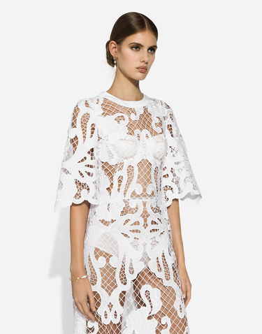 Pокля Dolce & Gabbana Dolce & Gabbana Openwork Embroidered Long Dress Бяло | F6JKHZFG6AEW0800, 3