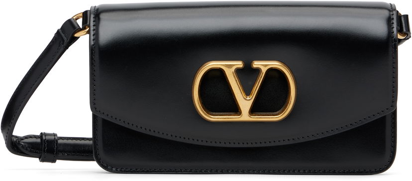 Чанта през рамо Valentino Small Vain Polished Leather Bag Черно | 7W2B0R71GCB