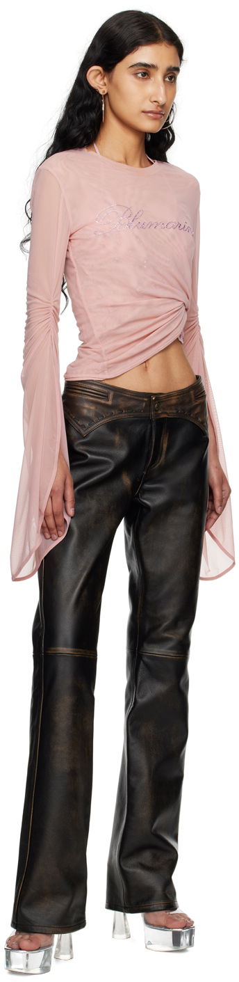 Тениска Blumarine Blumarine Crystal-Embellished Mesh Long Sleeve T-Shirt Розово | P444T029A, 3