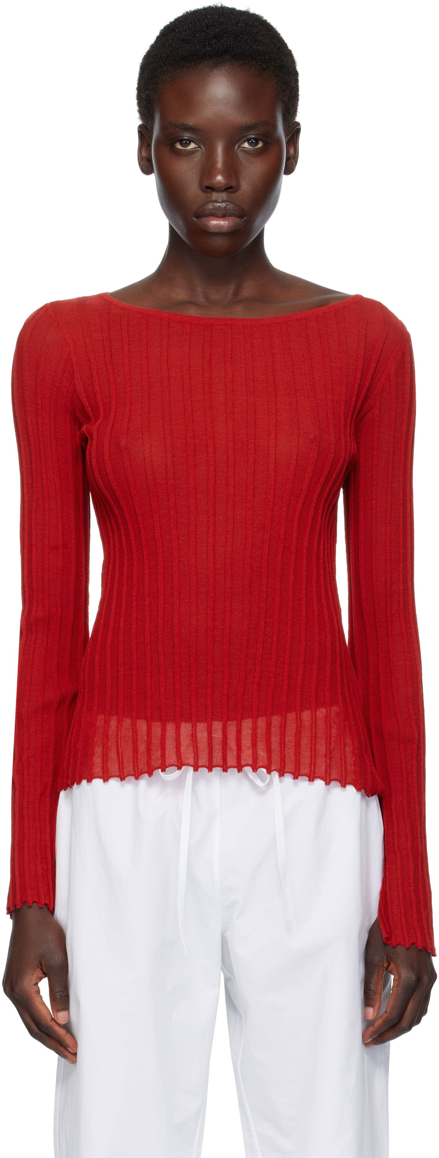 Тениска Loulou de Saison Loulou de Saison Mabille Ribbed Knit Top Червено | MABILLE, 0