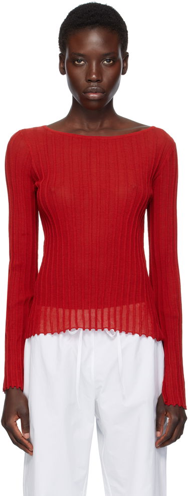 Тениска Loulou de Saison Loulou de Saison Mabille Ribbed Knit Top Червено | MABILLE, 0