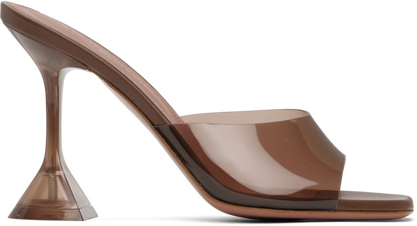 Аксесоари Amina Muaddi Amina Muaddi Lupita Glass Slipper Heeled Sandals Кафяво | LUPITA GLASS SLIPPER