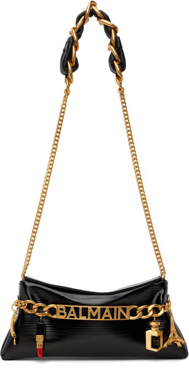 Дамска чанта Balmain Balmain 1945 Soft Striped Patent Leather Shoulder Bag Черно | EN0LQ976LSTV, 0
