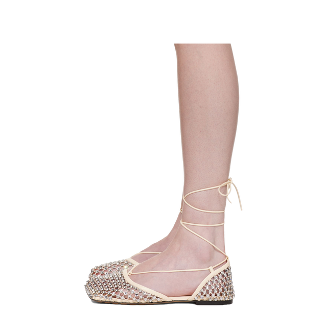 Sparkle Stretch Lace-Up Flat Sandals "Off White"