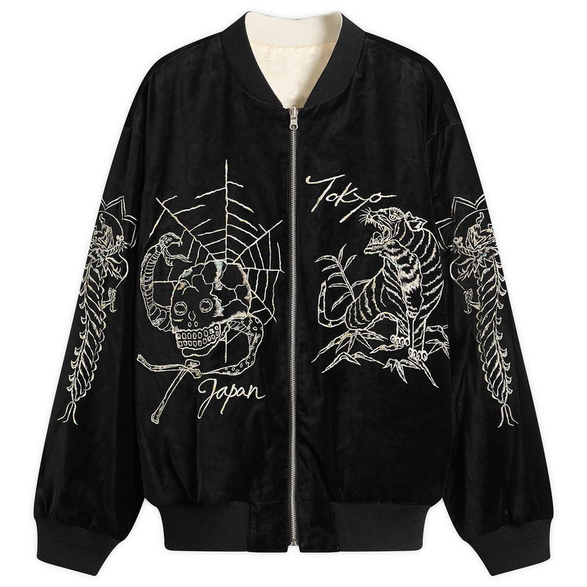 Яке бомбър Neighborhood Velvet Embroidered Tokyo Japan Skull Tiger Souvenir Jacket Черно | 252AQNH-JKM03-BLK