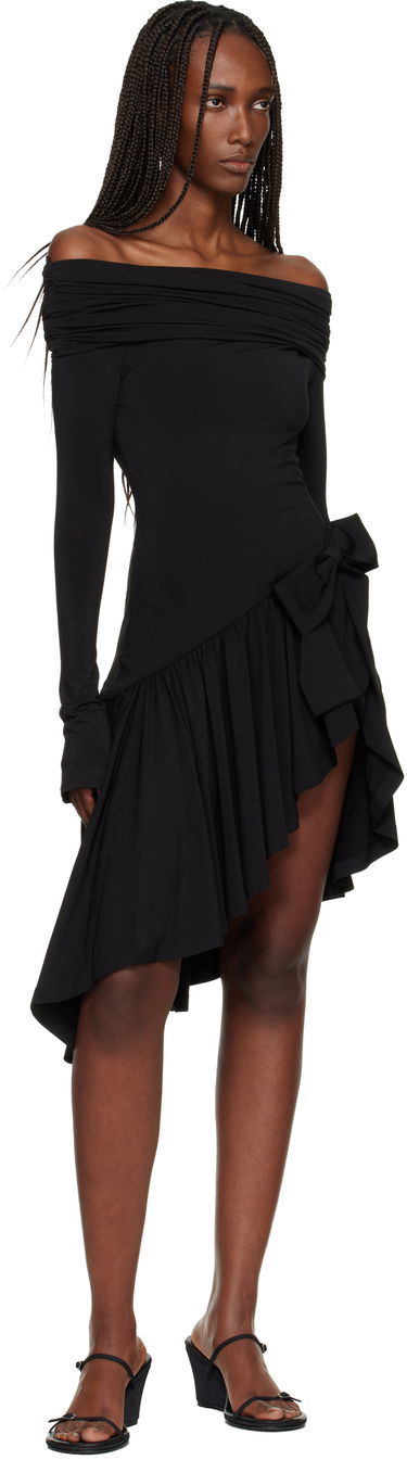 Pокля GUIZIO Lola Off-the-Shoulder Long-Sleeve Bow-Accent Ruffled Asymmetrical Minidress Черно | H25428K012, 3