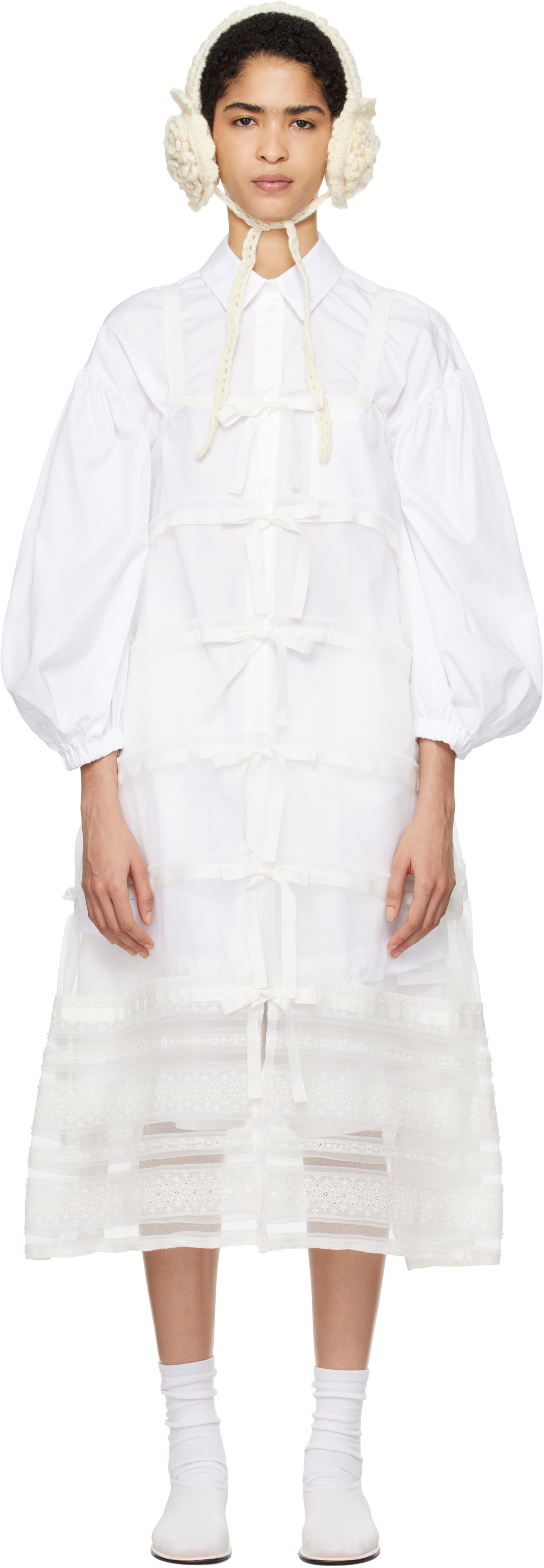 Pокля Comme des Garçons Comme Des Garçons Organdy Embroidered Midi Dress Бяло | TN-A003-051, 0