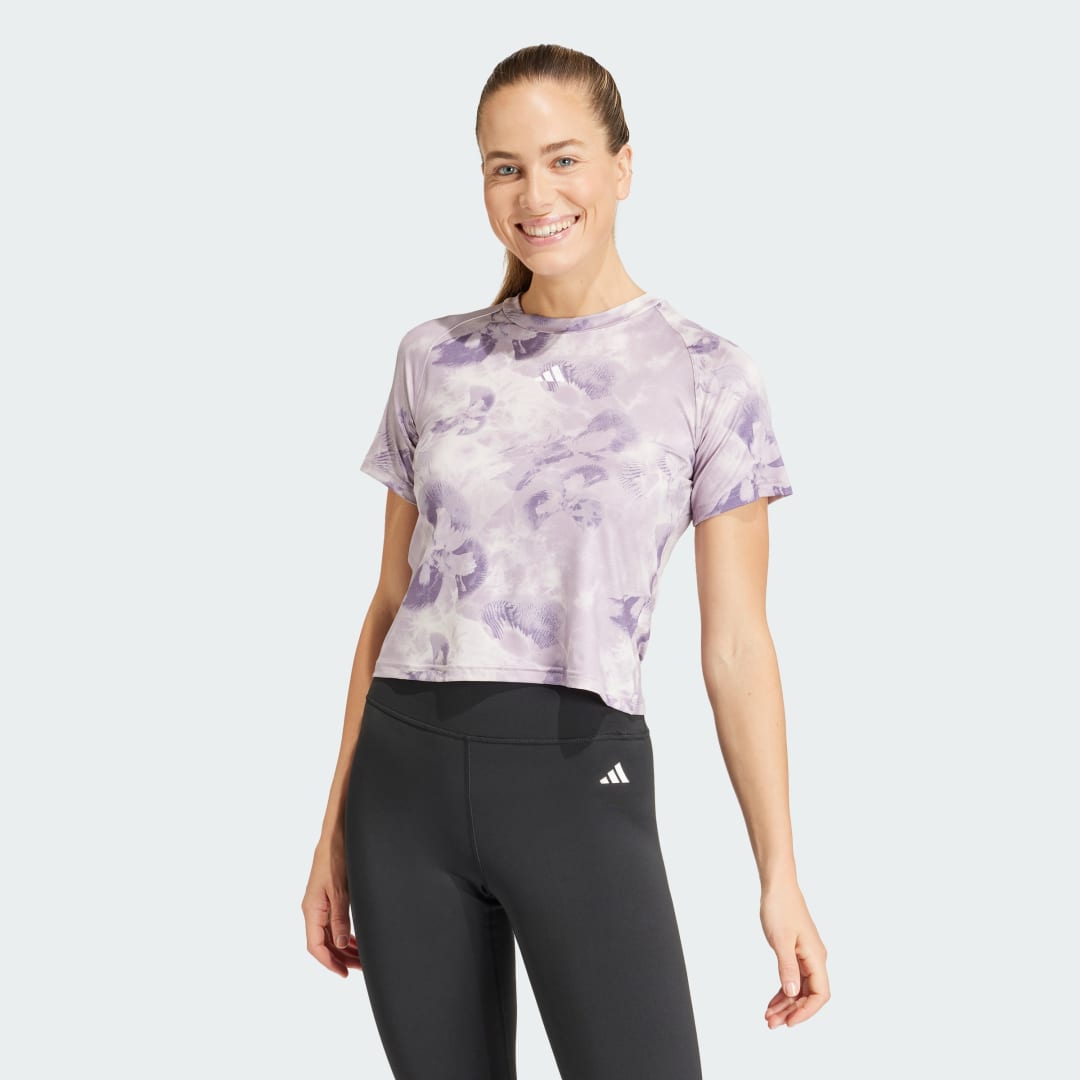 Тениска adidas Performance Train Essentials AOP Flower Tie-Dye Top Лилаво | IN6765, 0