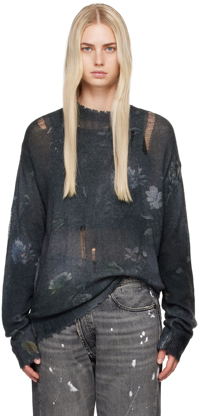 Пуловер R13 R13 Distressed Floral Boyfriend Sweater Сиво | R13WY199 Y157A, 0