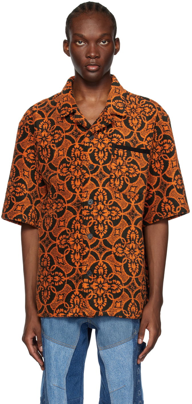 Риза Marine Serre Orange & Black Printed Short Sleeve Shirt Оранжево
 | T249SS23X, 0