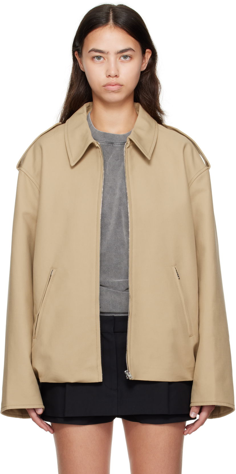 Яке Acne Studios Acne Studios Cotton Satin Jacket Бежово | A90655-