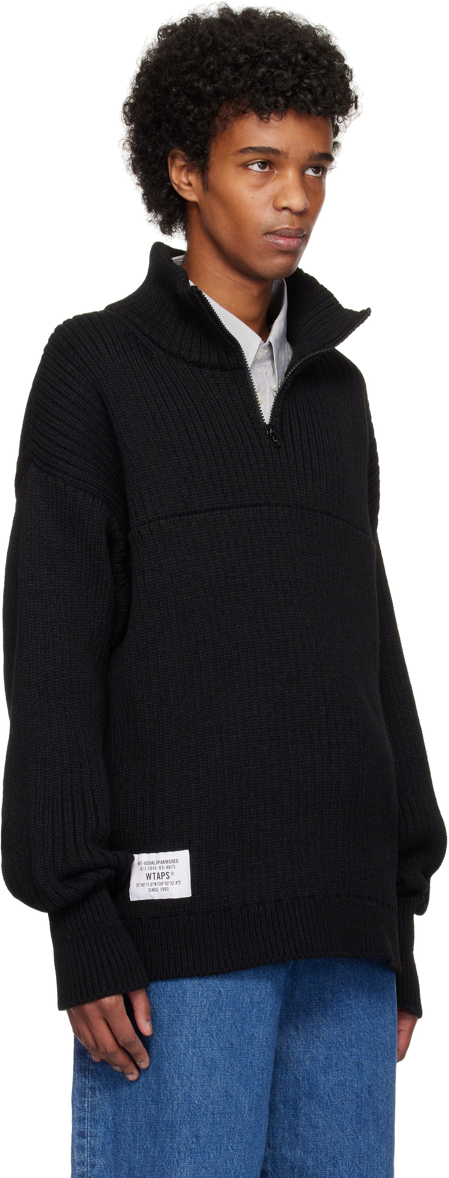 Пуловер WTAPS WTAPS Sub Knit Quarter-Zip Sweater Черно | 242MADT-KNM03, 1