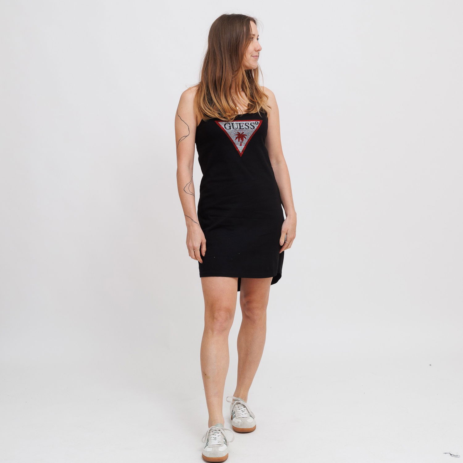 Pокля GUESS Guess Rhinestone Triangle Logo Tank Mini Dress Черно | E5GP01I3Z14-JBLK, 0