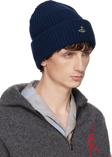 Шапка Vivienne Westwood Vivienne Westwood Ribbed Knit Orb Logo Beanie Тъмно синьо | 8102000A-K0065-, 1