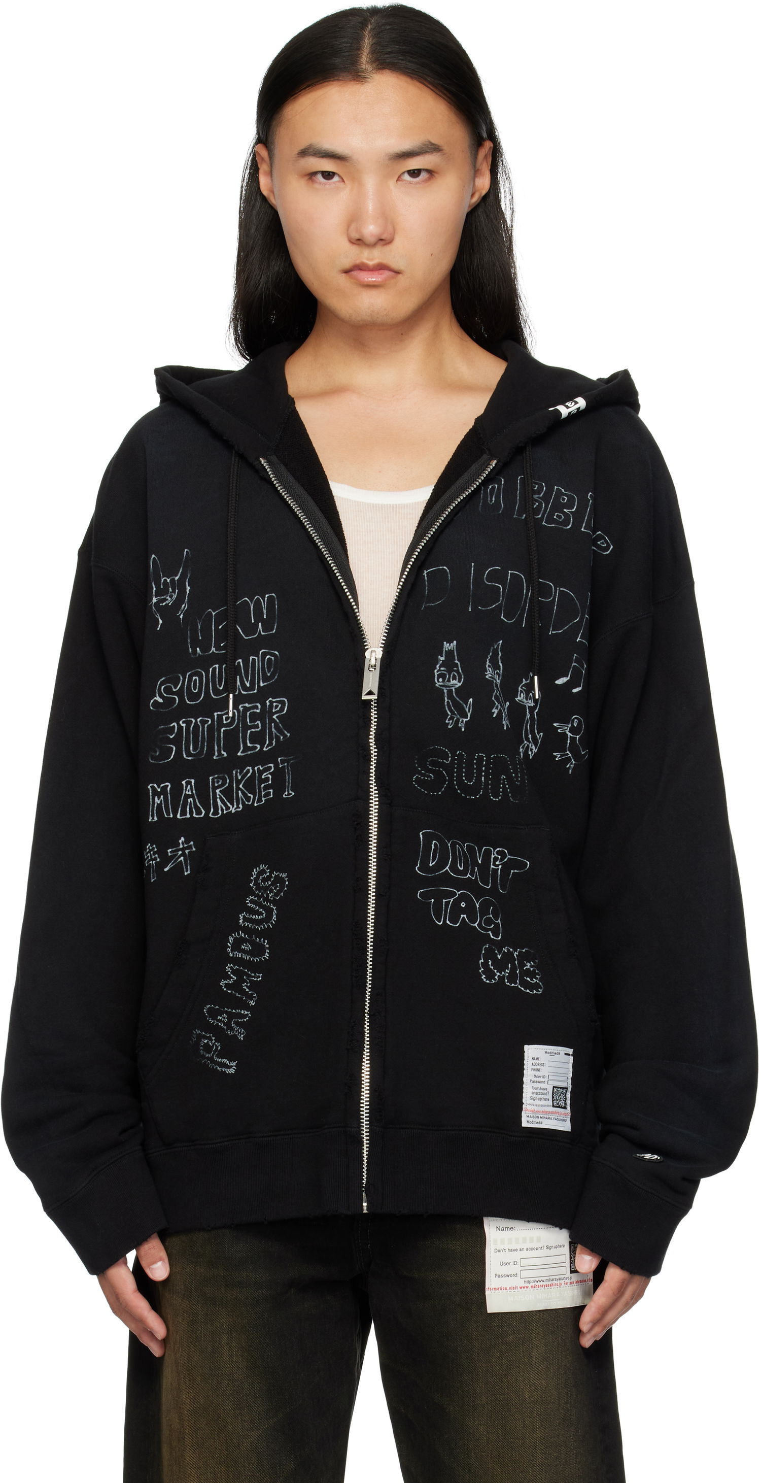 Суитчър Maison MIHARA YASUHIRO Drawstring Zip Hoodie Черно | J13PK721, 0