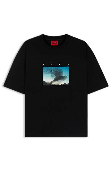 Тениска BOSS Cotton-jersey T-shirt with murmuration print Черно | 50549156, 0