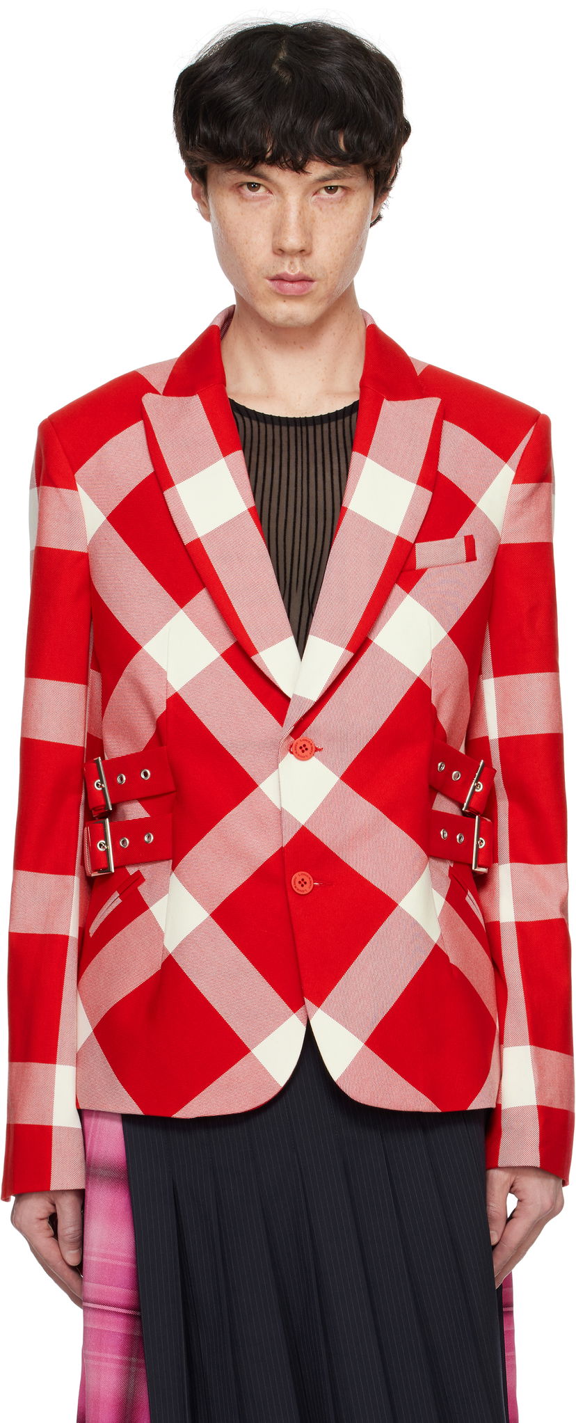 Яке Charles Jeffrey Loverboy Checkered Single-Breasted Blazer Червено | 41020201