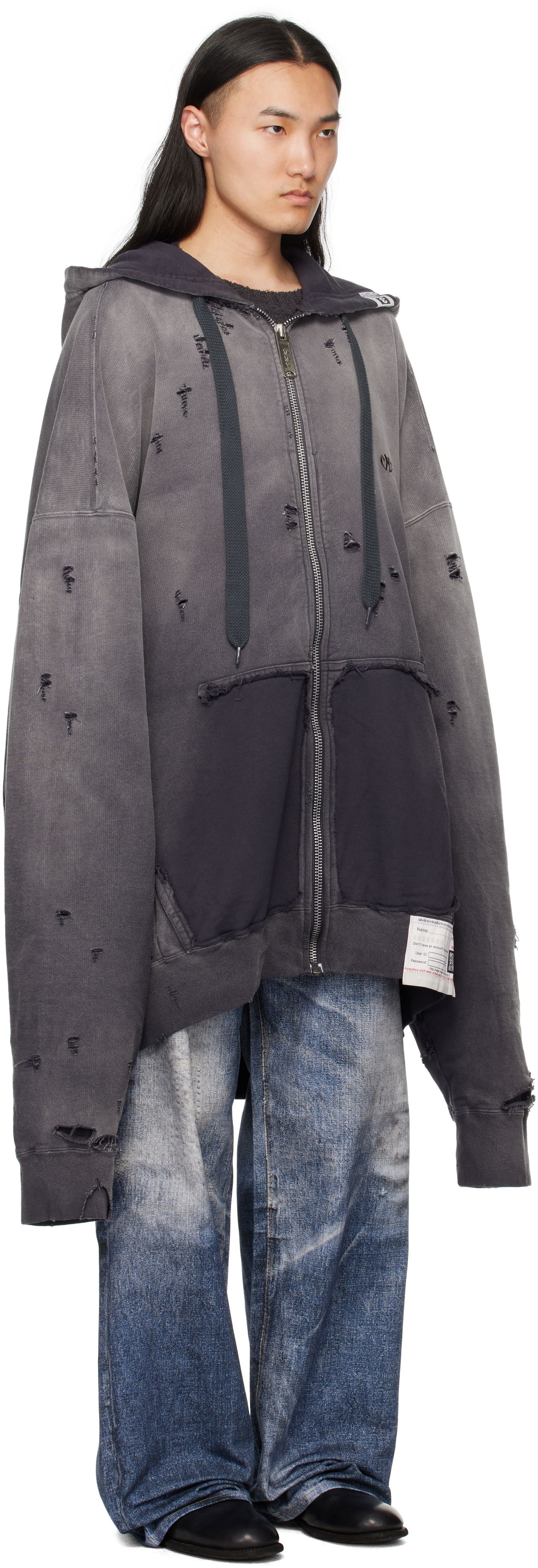 Суитчър Maison MIHARA YASUHIRO Maison MIHARA YASUHIRO Sun Faded Distressed Zip Hoodie Сиво | A14PK531, 1