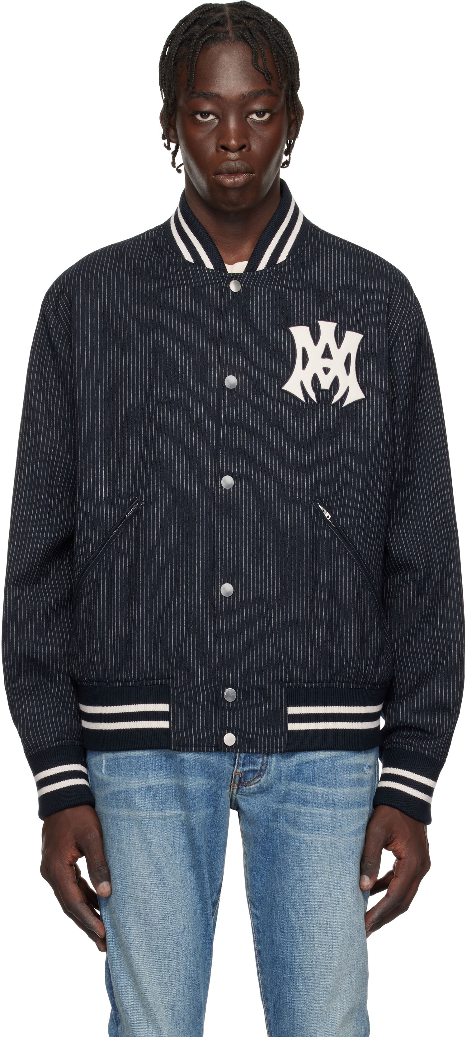 Яке бомбър AMIRI 'MA Hollywood' Pinstripe Bomber Jacket Тъмно синьо | AMOUBB1024, 0