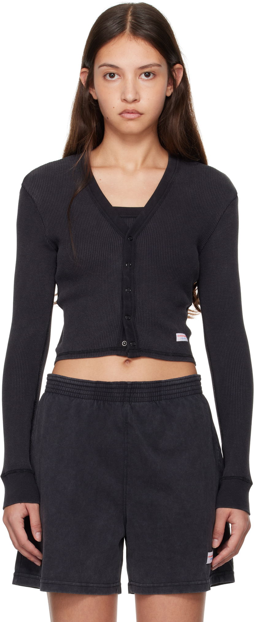 Къси панталони Alexander Wang Waffle-Knit Cotton Stretch Cardigan Черно | 8C4245810W