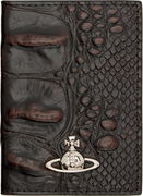 Embossed Crocodile-Effect Vertical Card Holder with Orb Logo