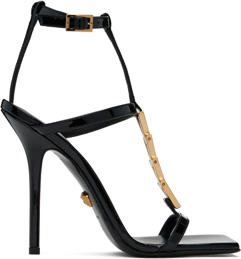 Бижута Versace Versace V2025 Chain Patent Heeled Sandals Черно | 1018236_D2VE_1B00V