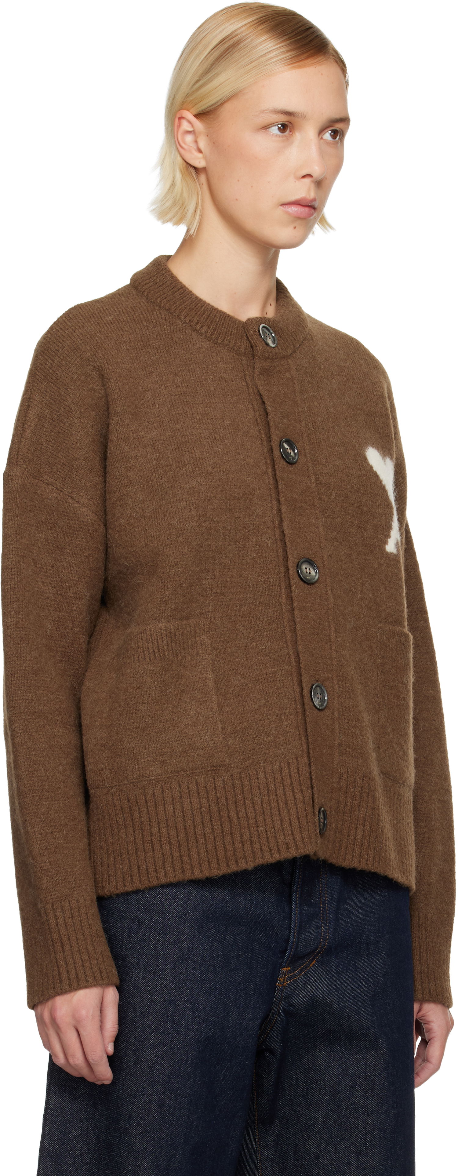 Пуловер AMI Alpaca Ami de Coeur Cardigan Кафяво | H25UKC366.KN0135, 1