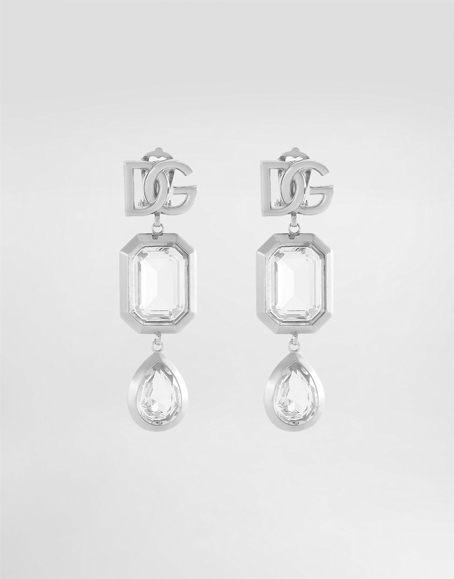 Обеци Dolce & Gabbana Holiday DG Logo Drop Earrings with Octagonal and Teardrop Crystals Металик | WES2X2W111187655, 0