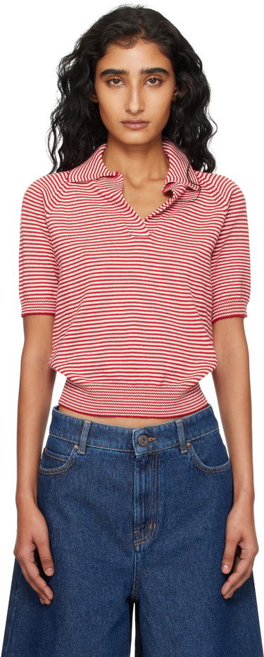 Поло тениска Max Mara Weekend Max Mara Striped Knit Polo Червено | 2525366131600, 0