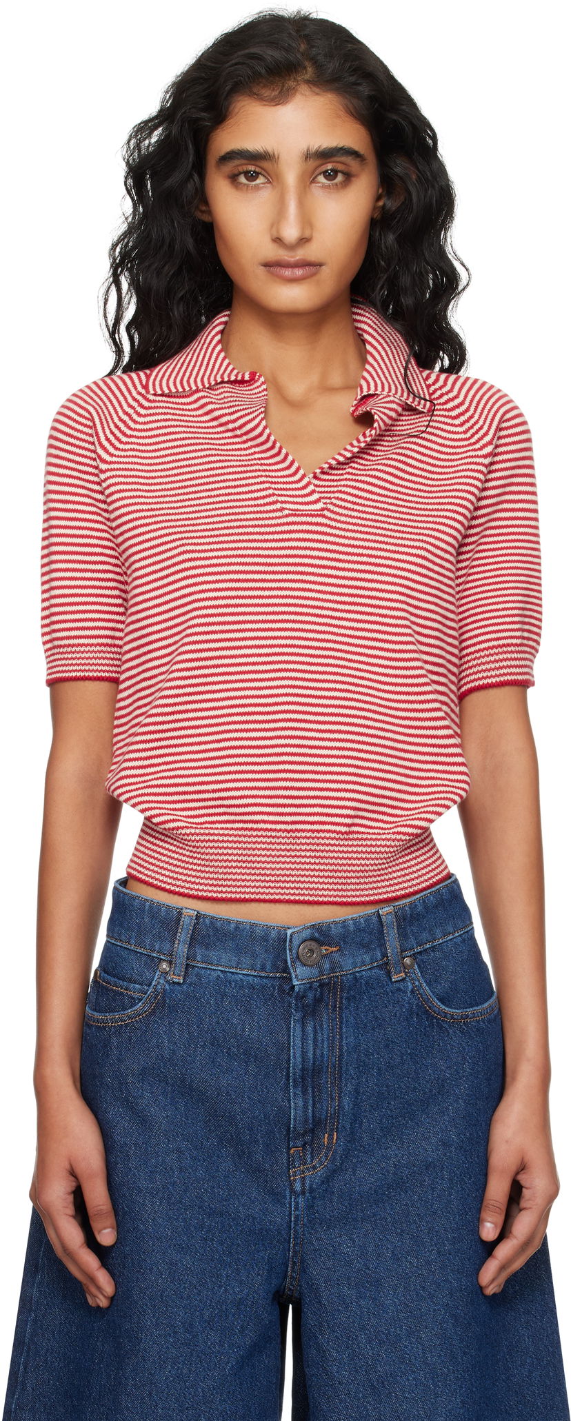 Поло тениска Max Mara Weekend Max Mara Striped Knit Polo Червено | 2525366131600