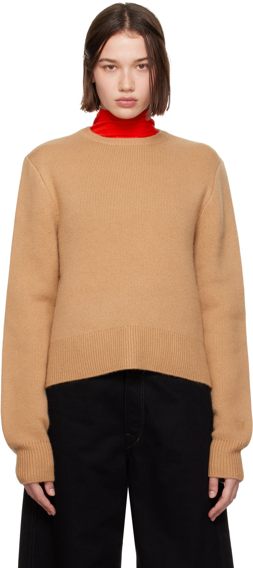 Пуловер TOTEME TOTEME Cropped Crew-Neck Knit Sweater Кафяво | 244-WRT0404-YA0126