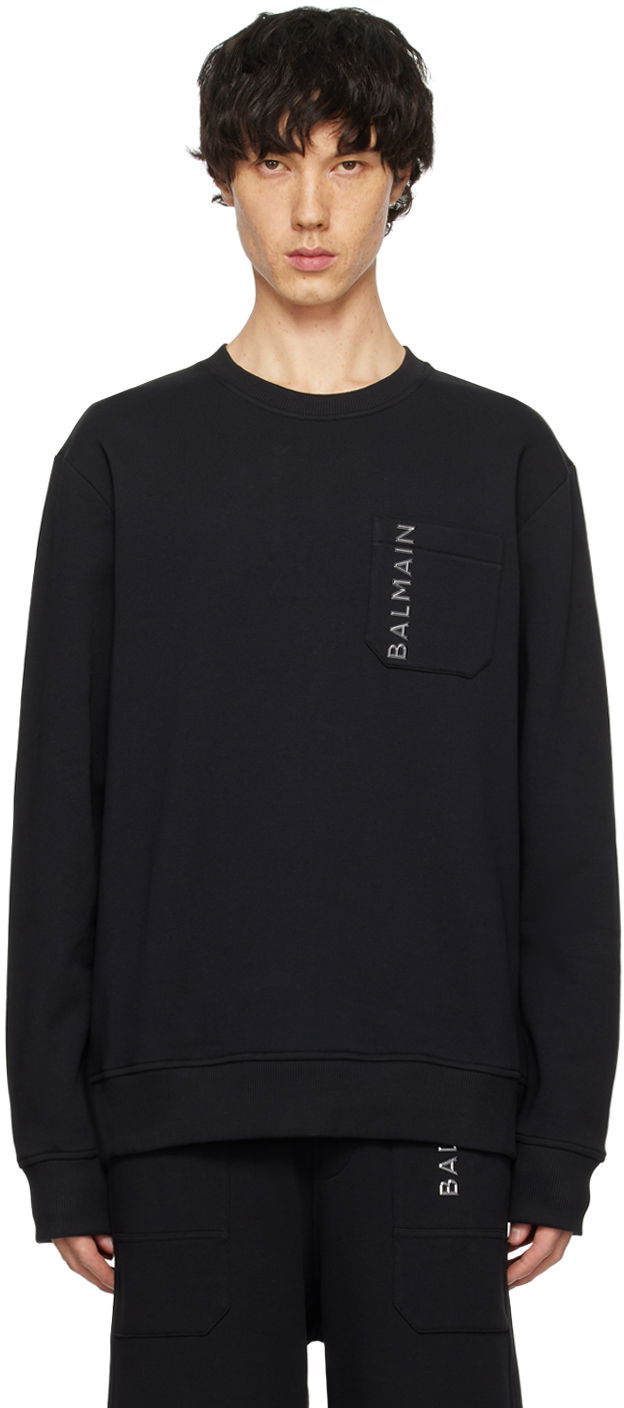 Суитчър Balmain Plaque Sweatshirt Черно | CH1JS105BC61