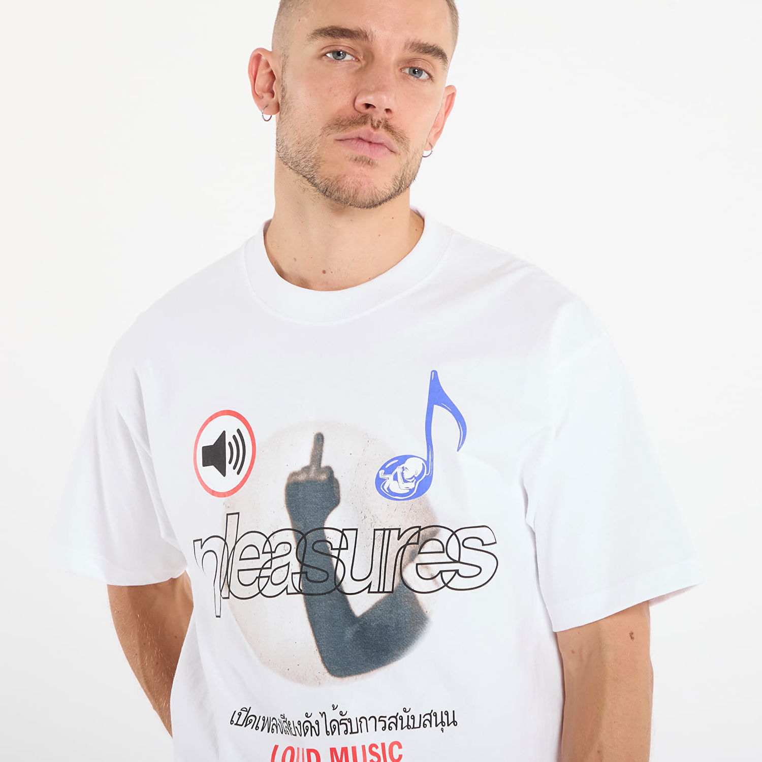 Тениска Pleasures Loud Music T-Shirt Бяло | P25F008-WHITE, 1
