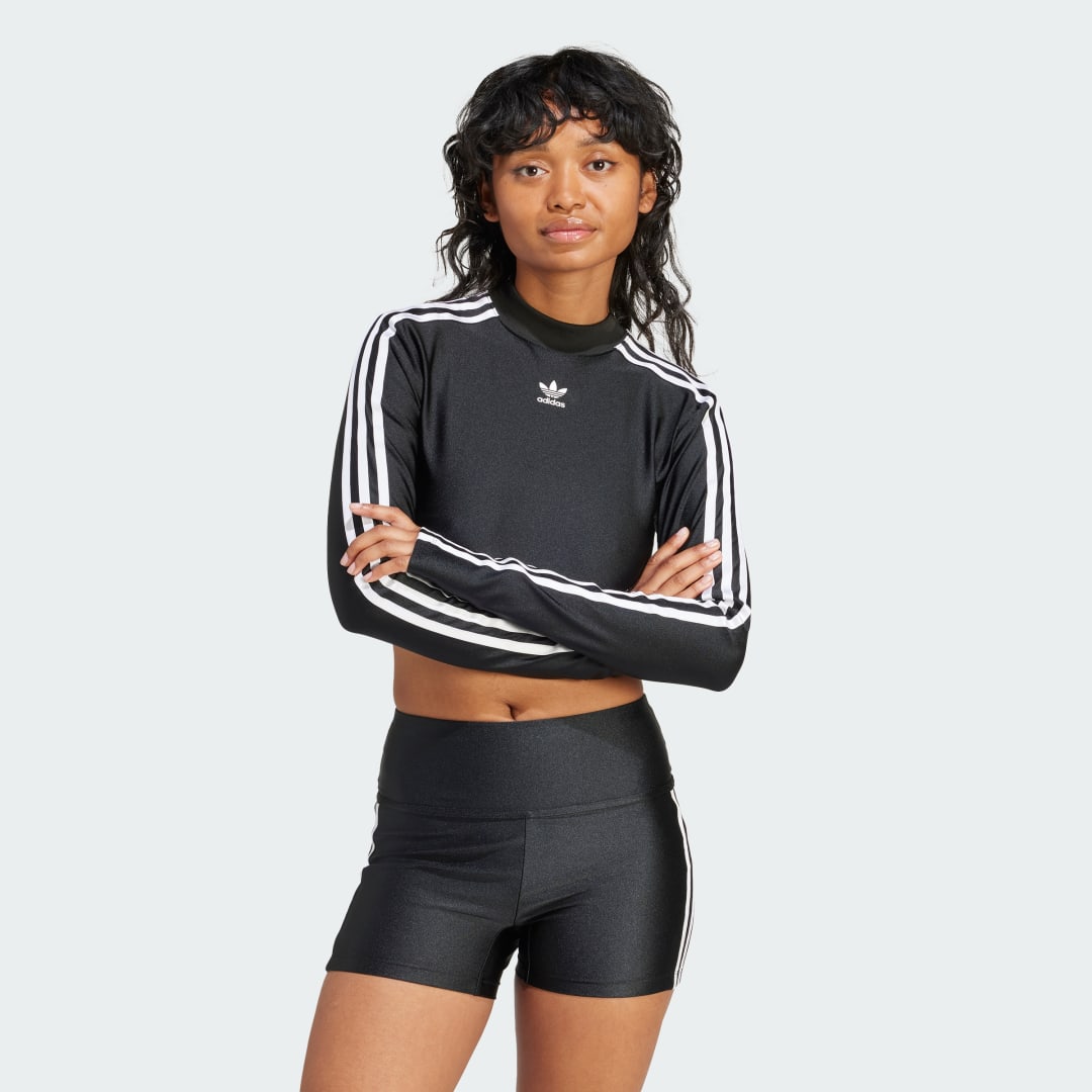 Съкратен топ adidas Originals 3-Stripes Cropped Long Sleeve Tee Черно | IU2428, 0