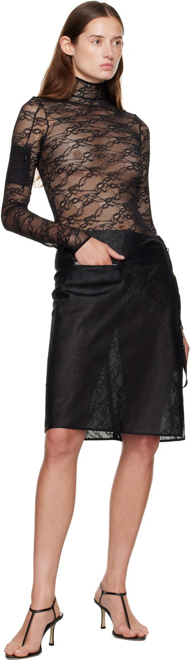 Пола Courrèges Courrèges Zipped Lace Midi Skirt Черно | 325CJU306PA0135, 3