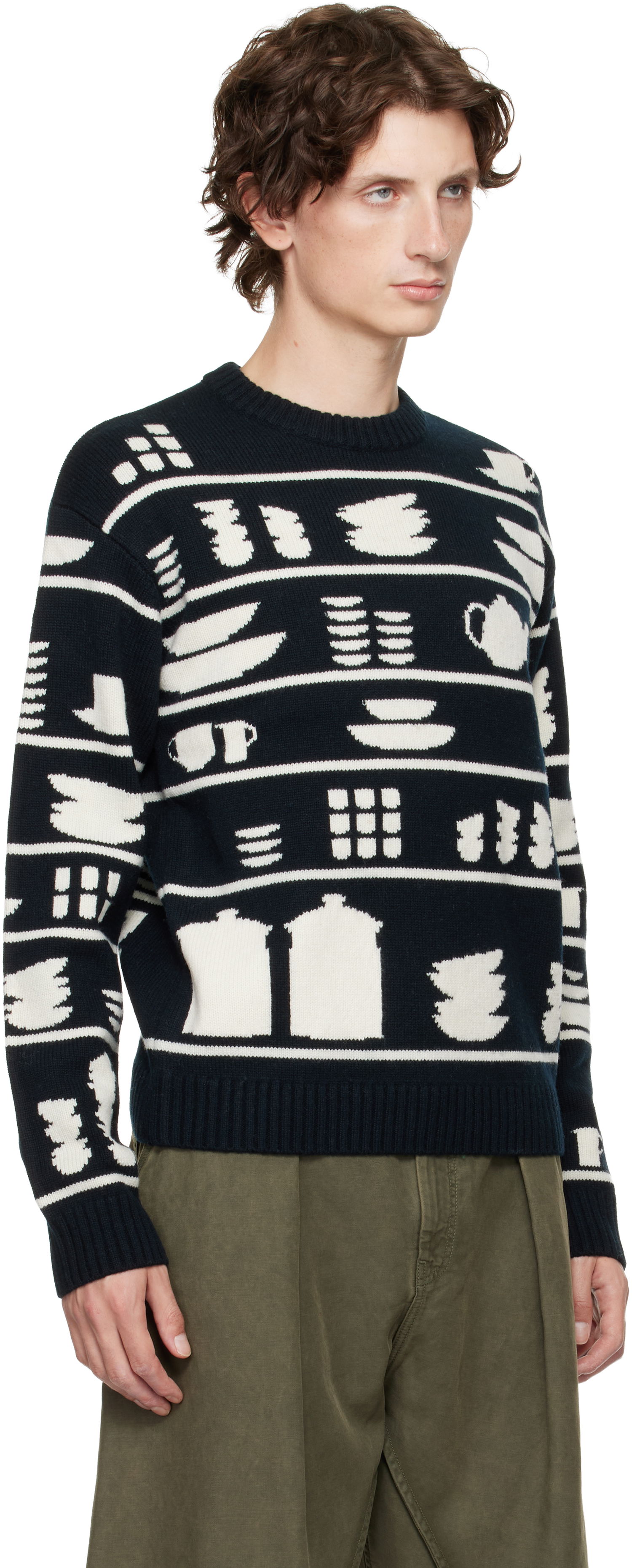 Пуловер JW Anderson Crockery Jacquard Sweater Тъмно синьо | KW1431-YN0379, 1