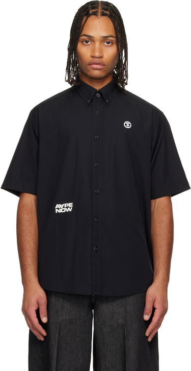 Риза AAPE by A Bathing Ape 'AAPENOW' Moonface Logo Short Sleeve Button-Up Shirt Черно | AAPSRM8518XXNBKX, 0