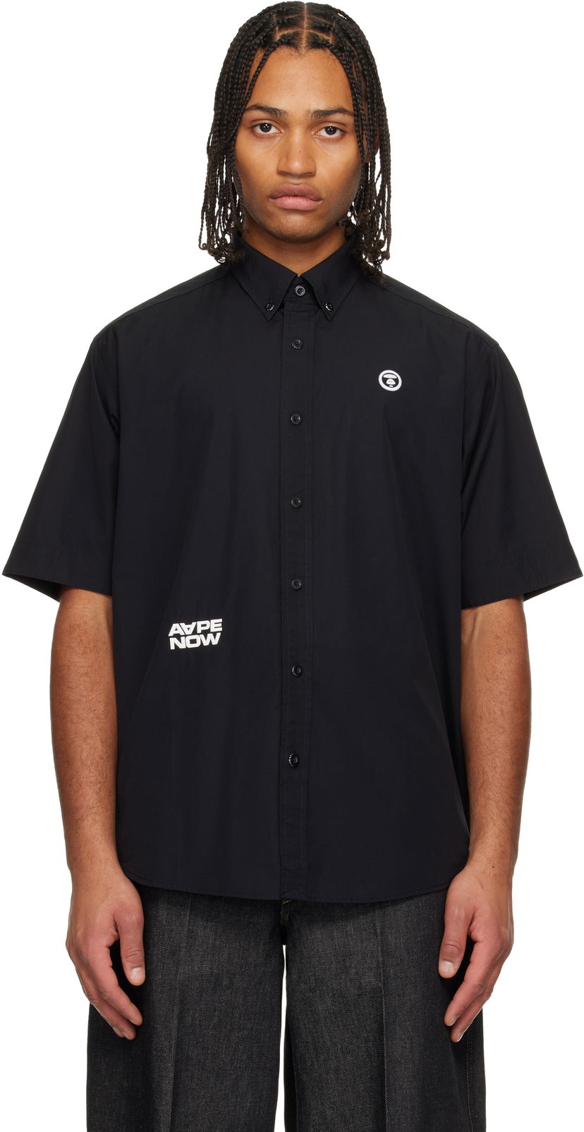 Риза AAPE by A Bathing Ape 'AAPENOW' Moonface Logo Short Sleeve Button-Up Shirt Черно | AAPSRM8518XXNBKX