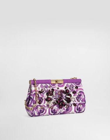 Дамска чанта Dolce & Gabbana Dolce & Gabbana Marlene Embroidered Brocade Clutch Лилаво | BB7672AE123I03TN, 2