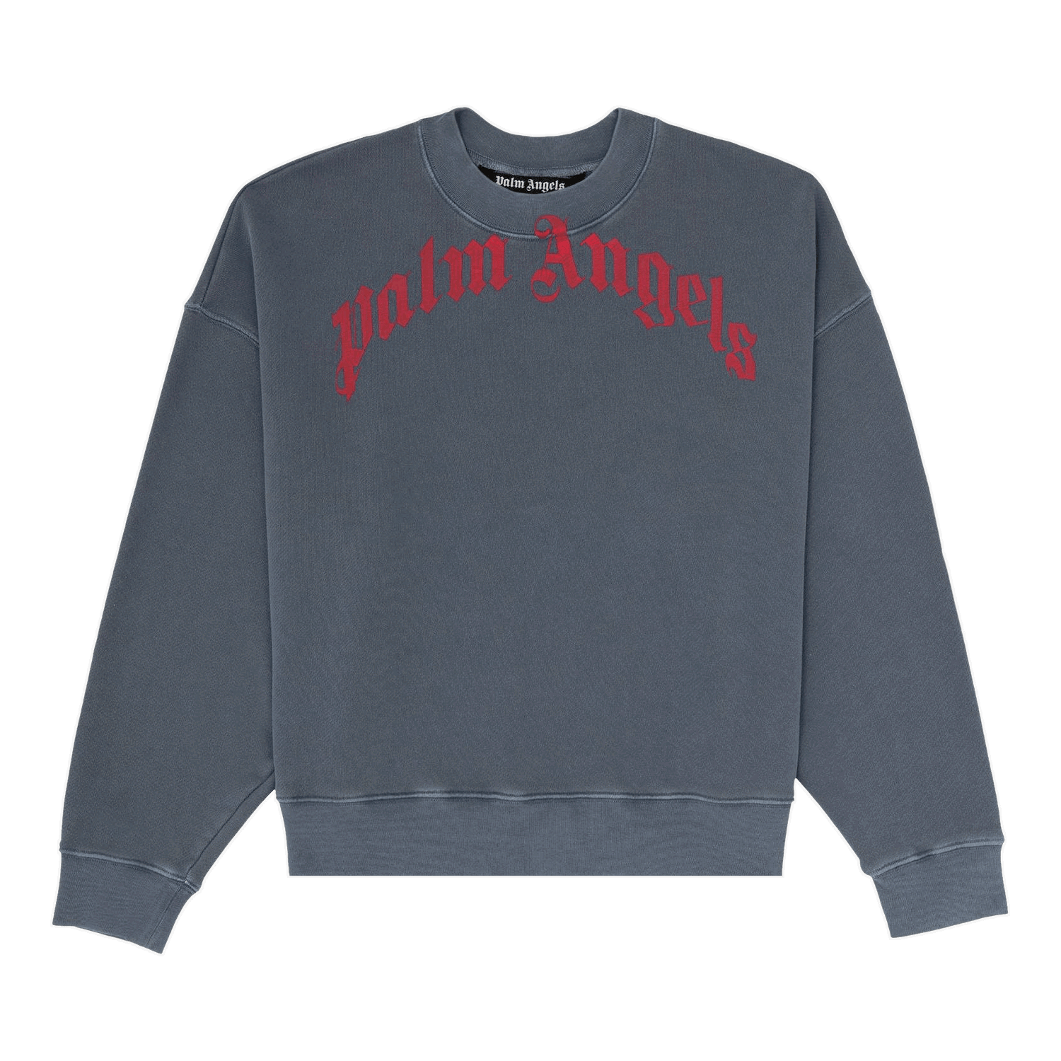 Пуловер Palm Angels Vintage Wash Curved Logo Crewneck Сиво | PMBA026R21FLE0064625, 0