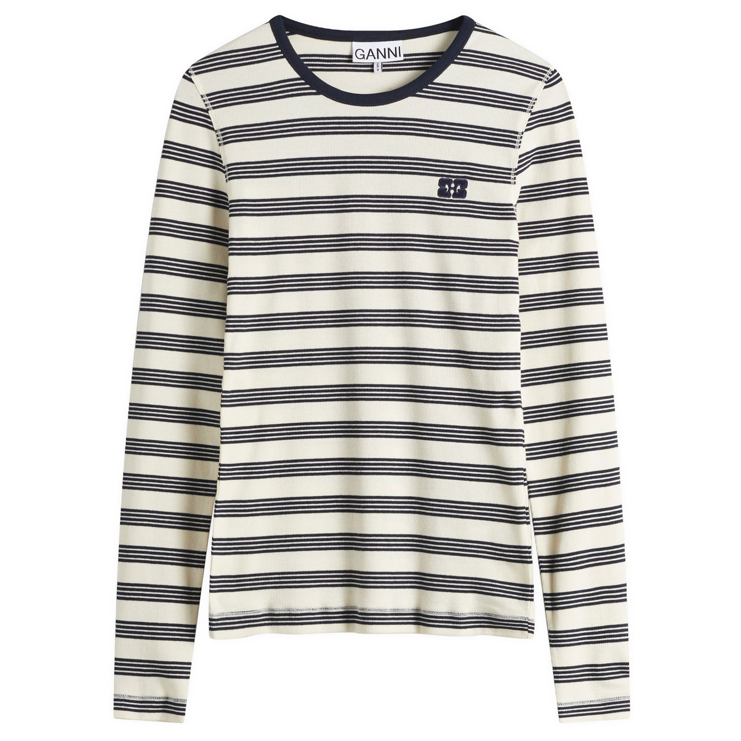 Тениска GANNI GANNI Striped Long Sleeve T-Shirt Бежово | T4145-683, 1