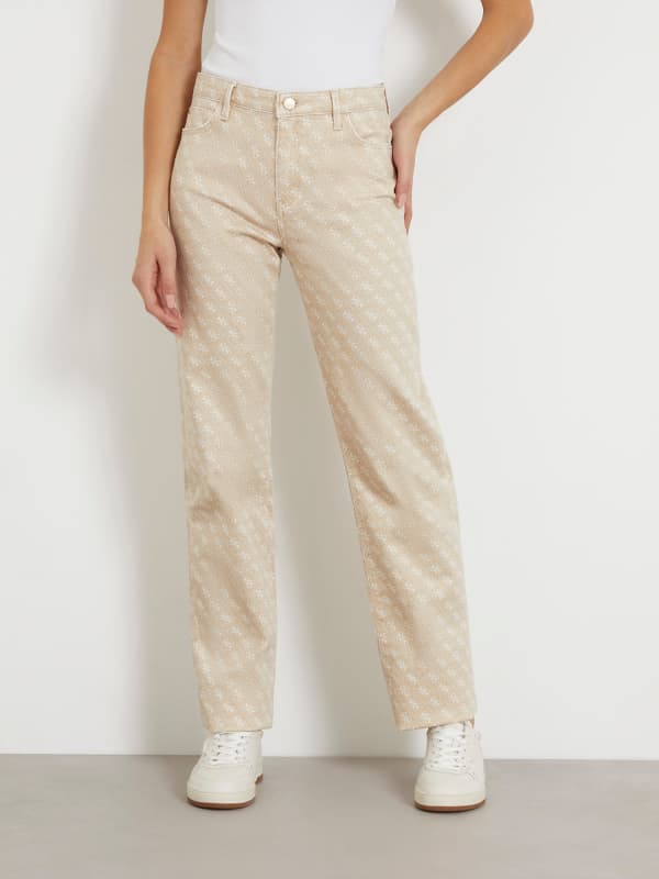 Панталони GUESS 4G Logo Straight Pant Бежово | W4RA22WFXBA, 0