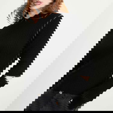 Пуловер YMC Peeka Ribbed Knit Top with Collar and Cut-Out Sleeves Черно | Q8ZML-BLK, 5