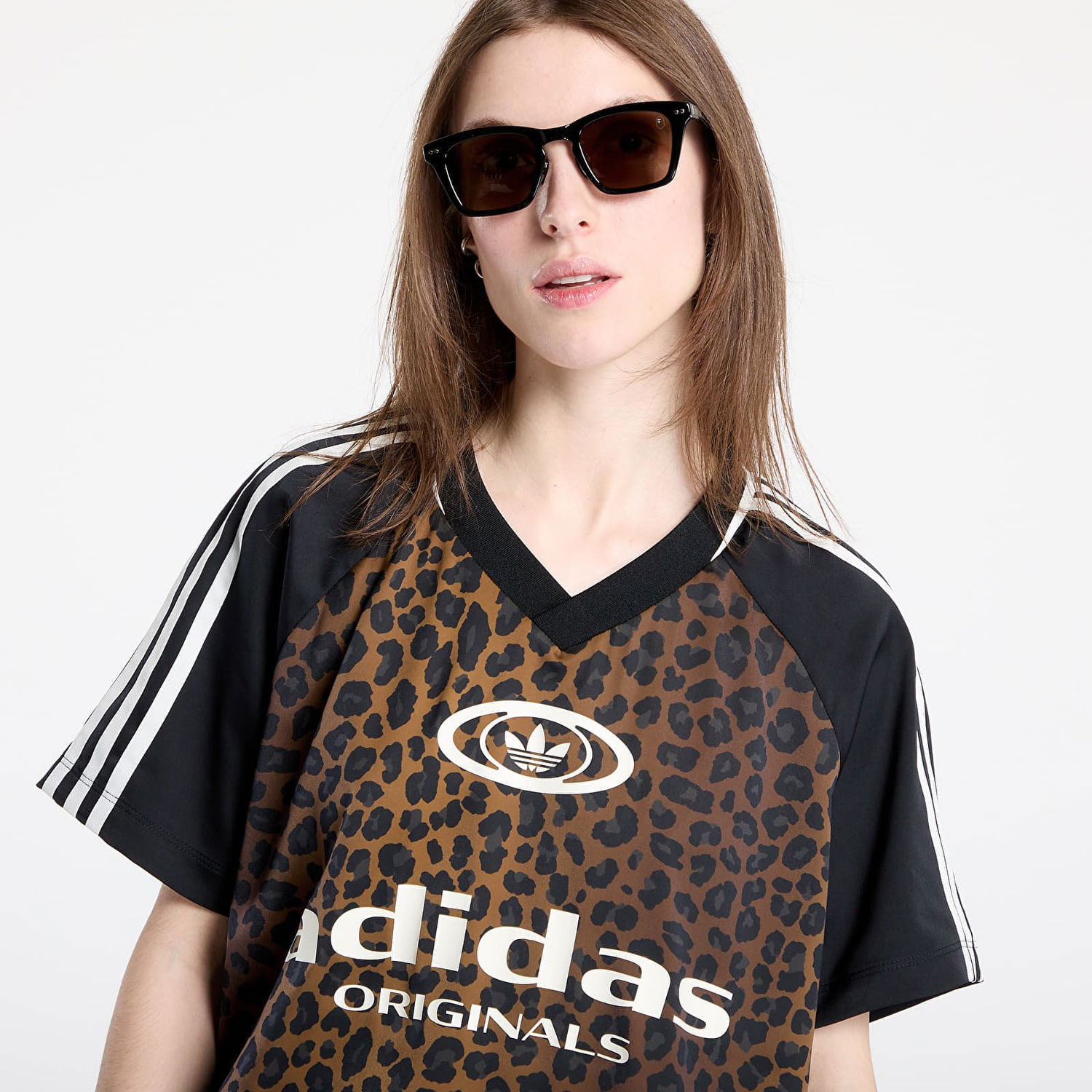 Фланелка adidas Originals Originals Leopard-Print Satin Jersey Кафяво | KA2671, 1
