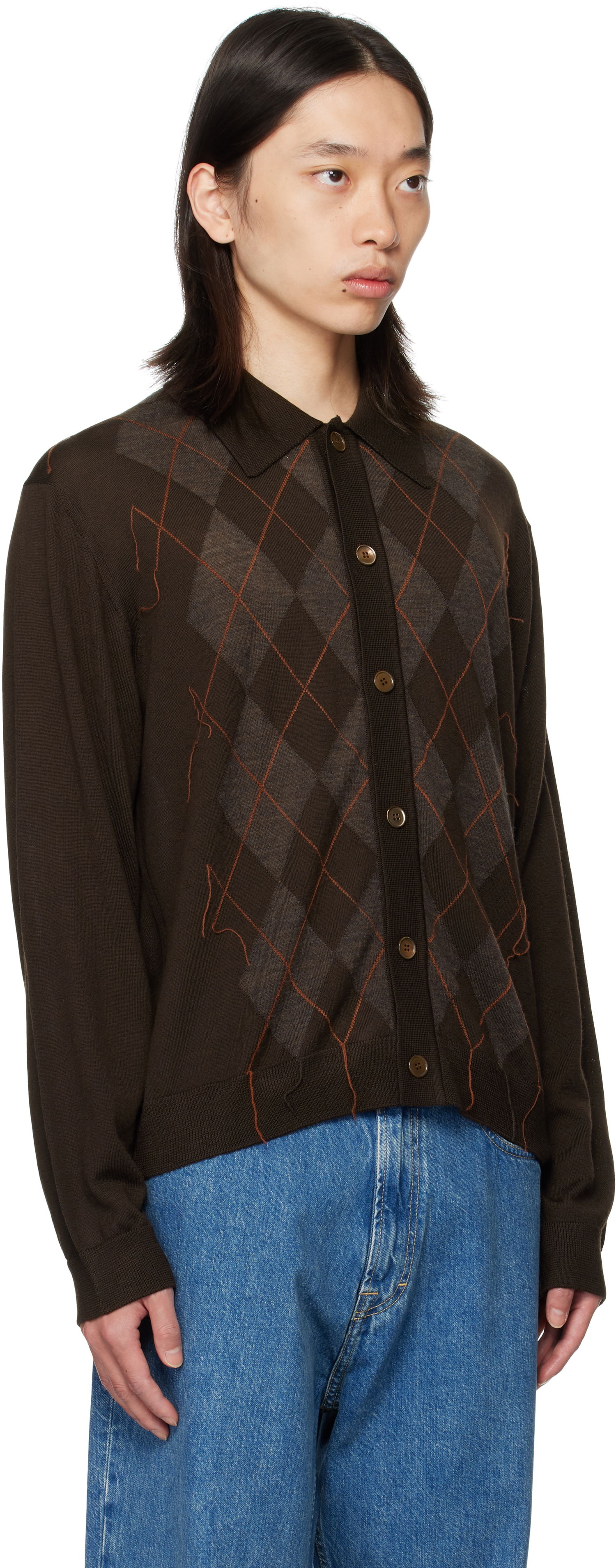 Пуловер OUR LEGACY Our Legacy Evening Argyle Cardigan Кафяво | M4253EP, 1