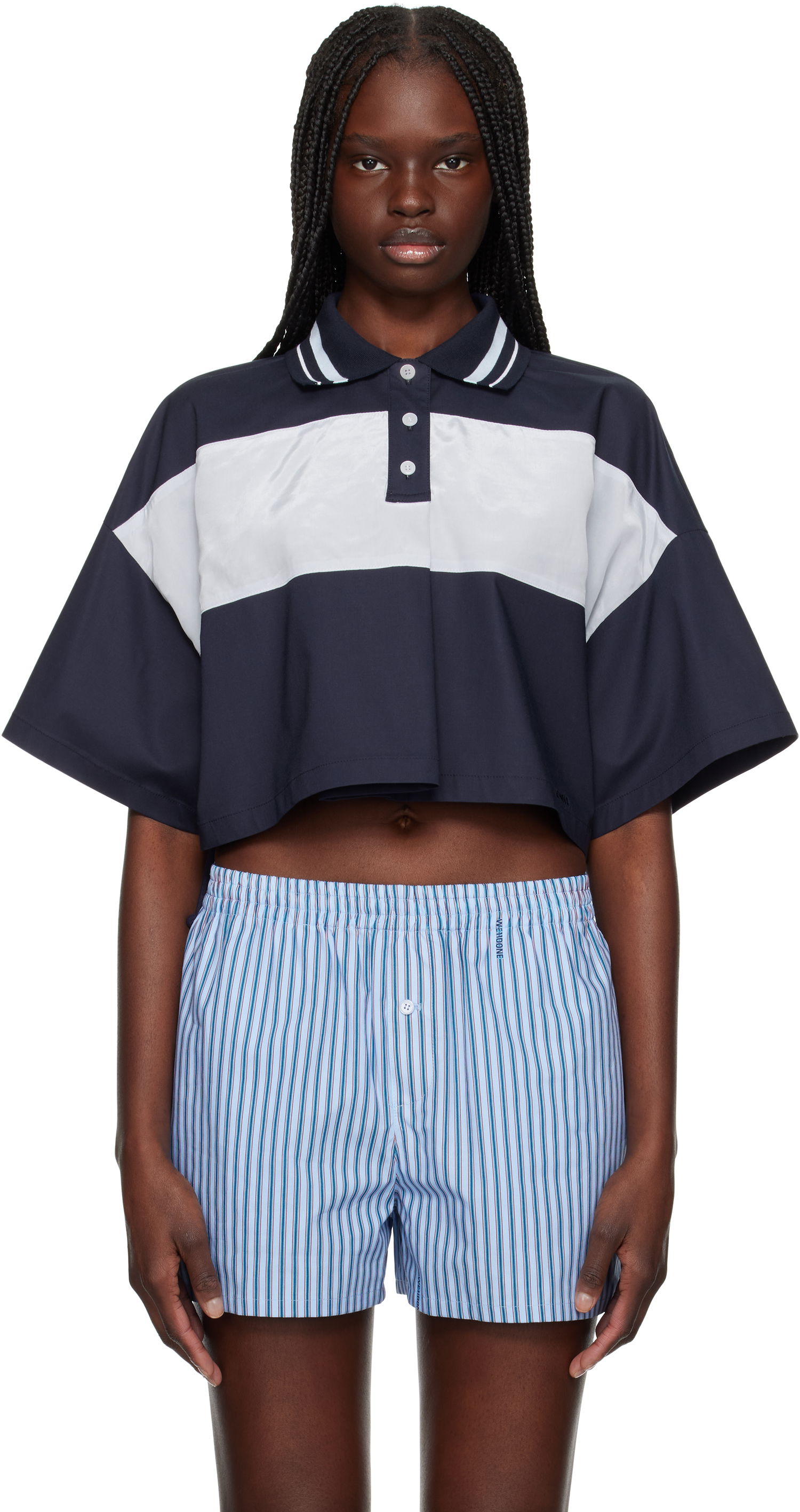 Съкратен топ We11done We11done Color Block Cropped Polo Тъмно синьо | WD-BL1-25-132-W-NV, 0