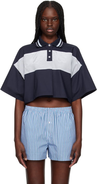 Съкратен топ We11done We11done Color Block Cropped Polo Тъмно синьо | WD-BL1-25-132-W-NV, 0