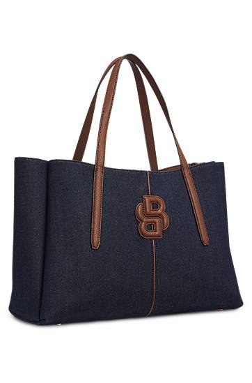 Голяма пазарска чанта BOSS Denim Tote Bag with Double B Monogram Синьо | 50547575, 1