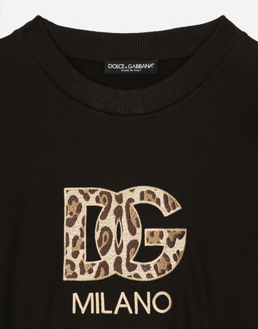 Суитчър Dolce & Gabbana Cropped Jersey Sweatshirt With Embroidered Dg Patch - Woman T-shirts And Sweatshirts Black Cotton 3 Черно | F9R31ZGDBZYN0000, 2